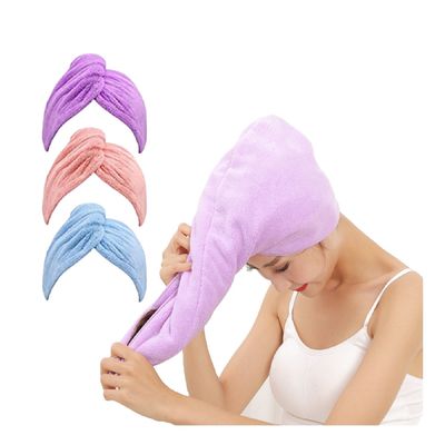 Diseños de impresión personalizados Envase de toalla con turbante de microfibra elástica para secado de cabello con ducha