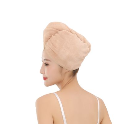 Diseños de impresión personalizados Envase de toalla con turbante de microfibra elástica para secado de cabello con ducha