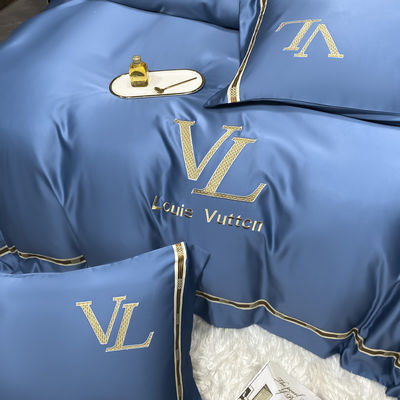 Embroidery de lujo de seda de algodón lavado 4 piezas King Size Set de ropa de cama para decoración elegante del hogar