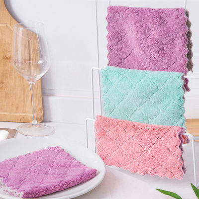 Microfibra para limpieza del hogar de lana de coral espesa tela para platos patrón sostenible
