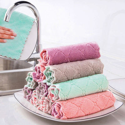Microfibra para limpieza del hogar de lana de coral espesa tela para platos patrón sostenible
