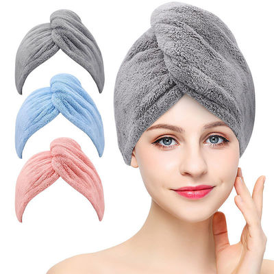 Diseño personalizado de color puro de microfibra de coral de lana sombrero para el cabello seco para secar rápidamente toalla para el cabello