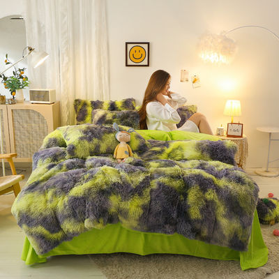 Setios de ropa de cama de diseño engrosada de 3 piezas de color cálido que coincide con el edredón de peluche para la boda en casa