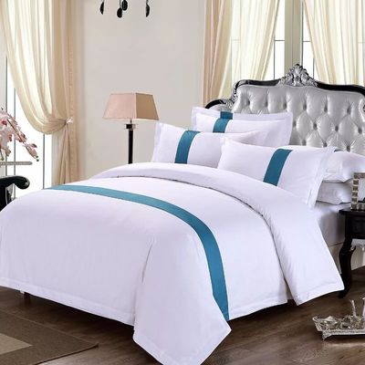 Diseños aleatorios colchas confortable cama de hotel ropa de cama con 40 cuenta de tejido de algodón