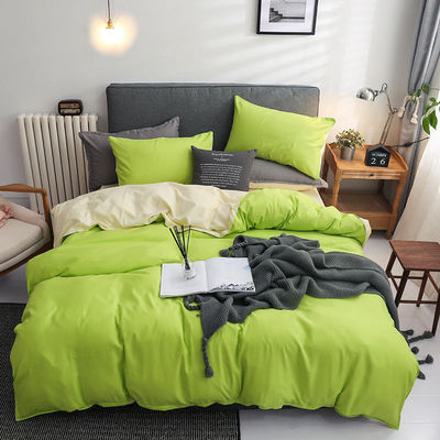 Color de contraste 4 piezas de ropa de cama de microfibra Conjunto de manta de edredón verde sólido para cama King Size