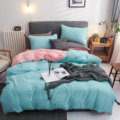Color de contraste 4 piezas de ropa de cama de microfibra Conjunto de manta de edredón verde sólido para cama King Size