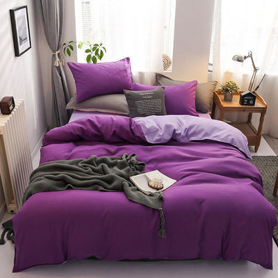 Color de contraste 4 piezas de ropa de cama de microfibra Conjunto de manta de edredón verde sólido para cama King Size