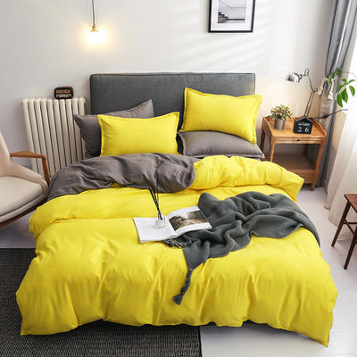 Color de contraste 4 piezas de ropa de cama de microfibra Conjunto de manta de edredón verde sólido para cama King Size