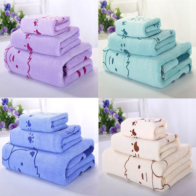 Inicio/Hotel Coral Fleece Soft Towel Set Microfibra Impresión de oso Toallas de baño de tres piezas