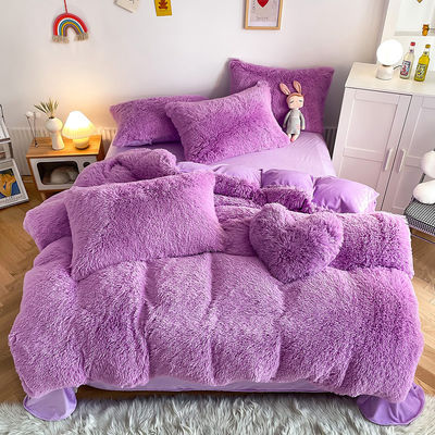 Doble Reina Rey Color sólido Espeso Mink cálido terciopelo 4pcs Set para el otoño invierno