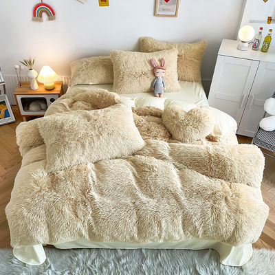 Doble Reina Rey Color sólido Espeso Mink cálido terciopelo 4pcs Set para el otoño invierno
