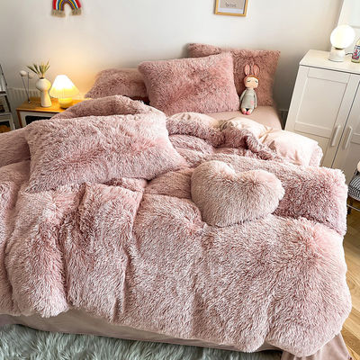 Doble Reina Rey Color sólido Espeso Mink cálido terciopelo 4pcs Set para el otoño invierno