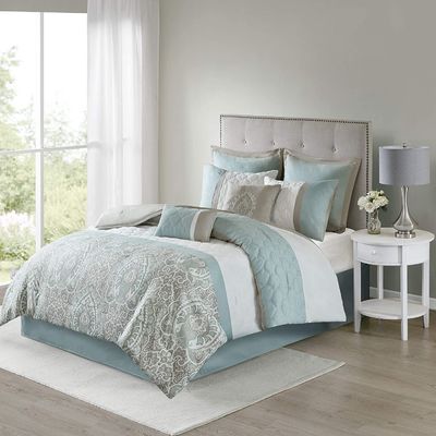 Set de ropa de cama de lujo con impresión de flores para cama de tamaño queen 7 piezas