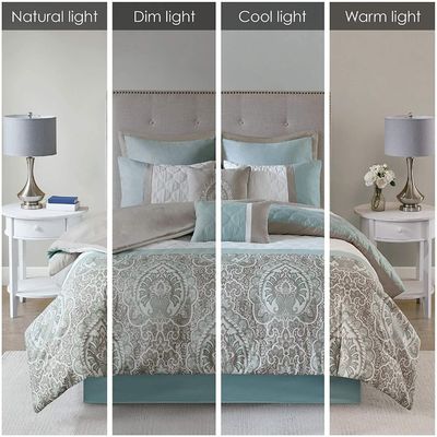 Set de ropa de cama de lujo con impresión de flores para cama de tamaño queen 7 piezas
