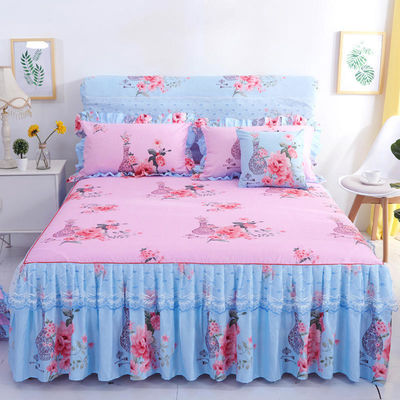 Hoteles de estilo doble de encaje sábanas de cama con la falda de cama Seti de ropa de cama impermeable