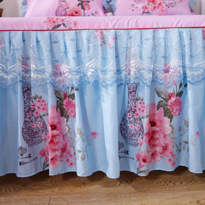 Hoteles de estilo doble de encaje sábanas de cama con la falda de cama Seti de ropa de cama impermeable