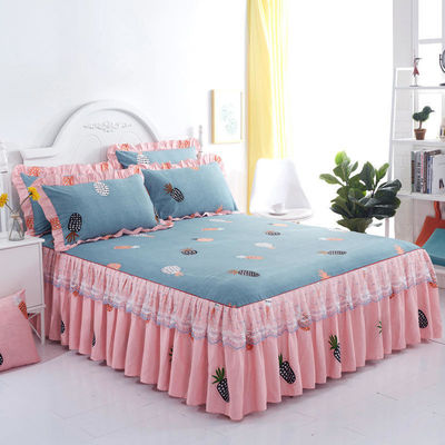 Hoteles de estilo doble de encaje sábanas de cama con la falda de cama Seti de ropa de cama impermeable