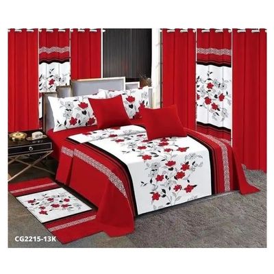 Moda flor de boda roja 13pcs Set de ropa de cama con tamaño personalizado y cortinas a juego