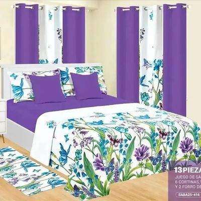 Moda flor de boda roja 13pcs Set de ropa de cama con tamaño personalizado y cortinas a juego