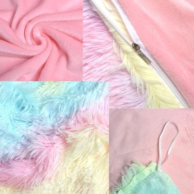 200TC Cuenta de hilos Set de ropa de cama de piel falsa Duvet de visón Rainbow Plush Fluffy Set de sábanas de lujo