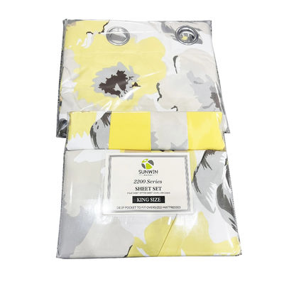 Casa 100% Poliéster Amarillo Impresión Floral Set de ropa de cama con 2 cortinas 8 piezas