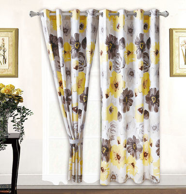 Casa 100% Poliéster Amarillo Impresión Floral Set de ropa de cama con 2 cortinas 8 piezas