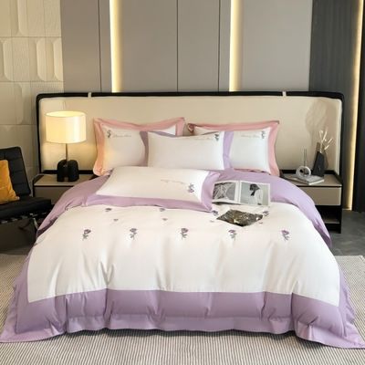 Exquisita artesanía de bordados 100% de algodón Seti de ropa de cama de colcha para dormir cómodamente 4 Pcs