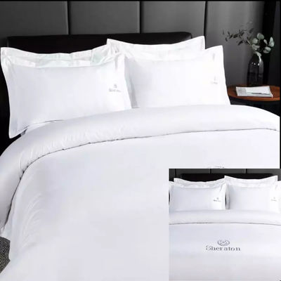Cubierta de edredón personalizada y sábanas Blanco 100% de algodón Set de ropa de cama para el confort del hotel de lujo