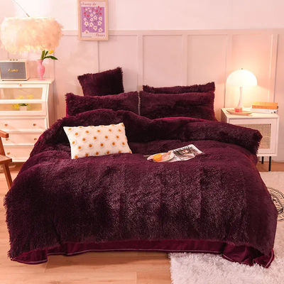Conjunto de ropa de cama de relleno de poliéster de color sólido con cubierta de edredón de franela de hoja plana
