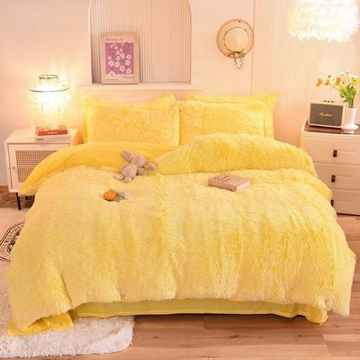 4 piezas de color sólido de todas las estaciones de piel falsa de terciopelo pelusa de peluche ropa de cama suave para niñas
