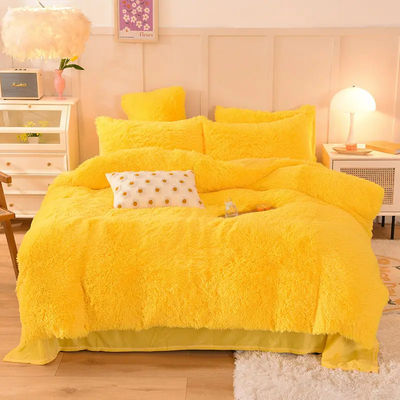 4 piezas Queen Size Set de cubierta de edredón con falda de satén y material de cama de algodón terciopelo