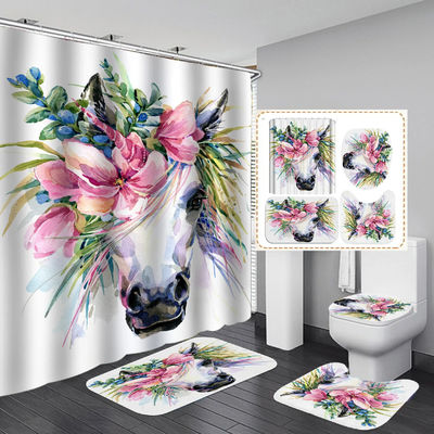 Impresión digital gruesa Diseño de flores Baño Cortinas de ducha y alfombras Conjunto de temporada