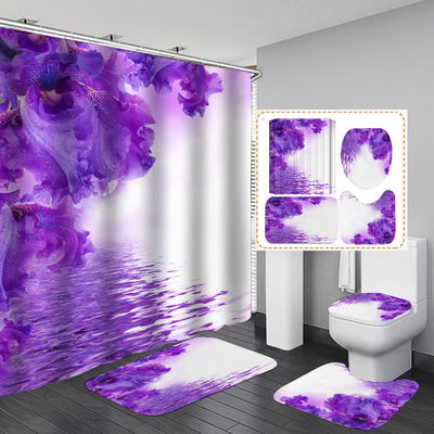 Impresión digital gruesa Diseño de flores Baño Cortinas de ducha y alfombras Conjunto de temporada