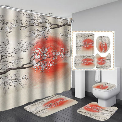 Impresión digital gruesa Diseño de flores Baño Cortinas de ducha y alfombras Conjunto de temporada