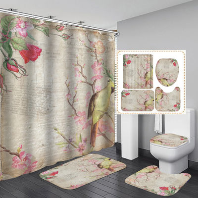 Impresión digital gruesa Diseño de flores Baño Cortinas de ducha y alfombras Conjunto de temporada