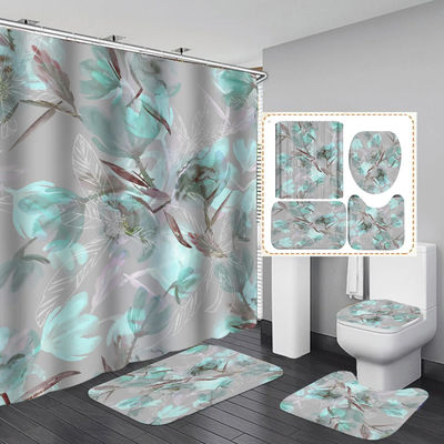 Impresión digital gruesa Diseño de flores Baño Cortinas de ducha y alfombras Conjunto de temporada