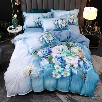 2023 Lavado de seda cómoda Beddinmg Conjunto de impresión diagonal Sábanas de cama de lujo Flor de cubierta de cama