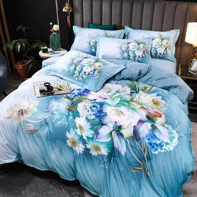 2023 Lavado de seda cómoda Beddinmg Conjunto de impresión diagonal Sábanas de cama de lujo Flor de cubierta de cama