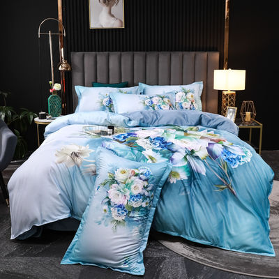 2023 Lavado de seda cómoda Beddinmg Conjunto de impresión diagonal Sábanas de cama de lujo Flor de cubierta de cama