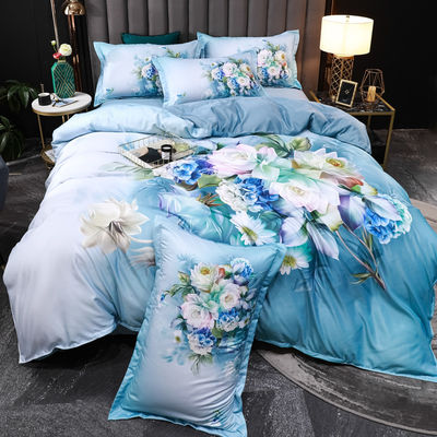 2023 Lavado de seda cómoda Beddinmg Conjunto de impresión diagonal Sábanas de cama de lujo Flor de cubierta de cama