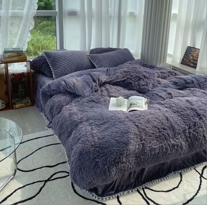 Set de ropa de cama de lana de visón con cubierta de edredón de color sólido y colecciones de fundas de almohada
