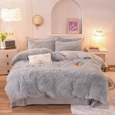 Set de ropa de cama de lana de visón con cubierta de edredón de color sólido y colecciones de fundas de almohada