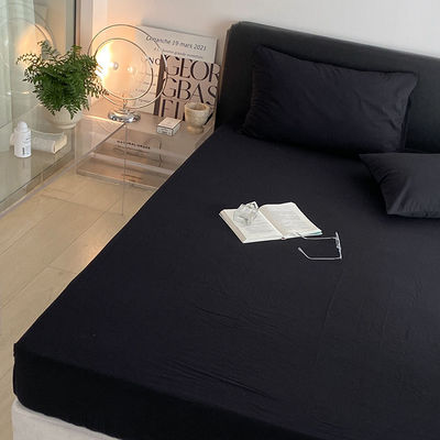 1.2m 4 pies de King-Size ropa de cama en negro sólido de algodón lavado con cortinas a juego