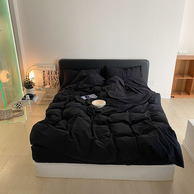 1.2m 4 pies de King-Size ropa de cama en negro sólido de algodón lavado con cortinas a juego