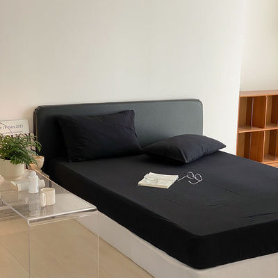 1.2m 4 pies de King-Size ropa de cama en negro sólido de algodón lavado con cortinas a juego