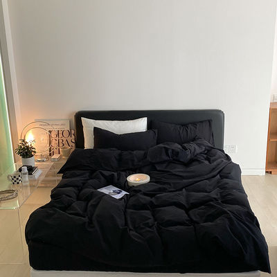 1.2m 4 pies de King-Size ropa de cama en negro sólido de algodón lavado con cortinas a juego