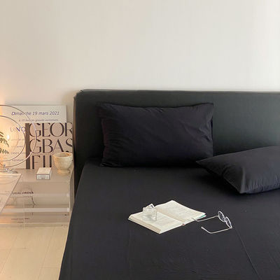 1.2m 4 pies de King-Size ropa de cama en negro sólido de algodón lavado con cortinas a juego