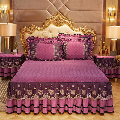 Cubierta de cama de invierno de lija 4 piezas de lujo ropa de cama bordada para 2.0m 6.6 pies tamaño cama