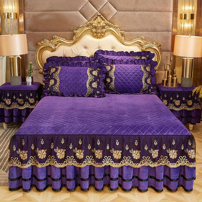 Cubierta de cama de invierno de lija 4 piezas de lujo ropa de cama bordada para 2.0m 6.6 pies tamaño cama