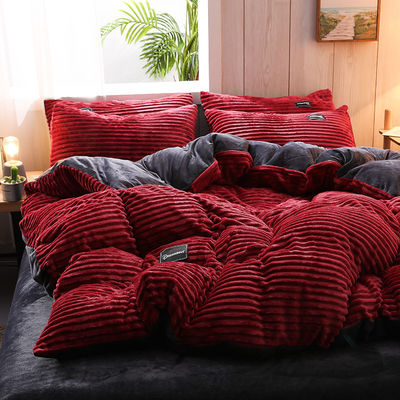 Cama de cama de veludo de fleece de tamaño queen/king con sábanas de invierno y patrón impreso